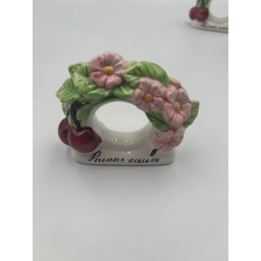 Vintage Ceramic Cherry Blossom Napkin Rings Set of 6‎ Prunus Avium Pink Floral